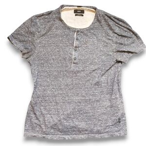 HUGO BOSS - Men's Gray Casual‎ Button Neck Short Sleeve T-Shirt Cotton Linen
